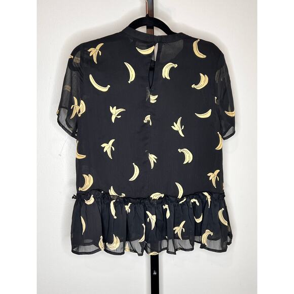 English Factory Banana Print Sheer Peplum Hem Blouse Black Women's Size S NWT - Picture 4 of 6